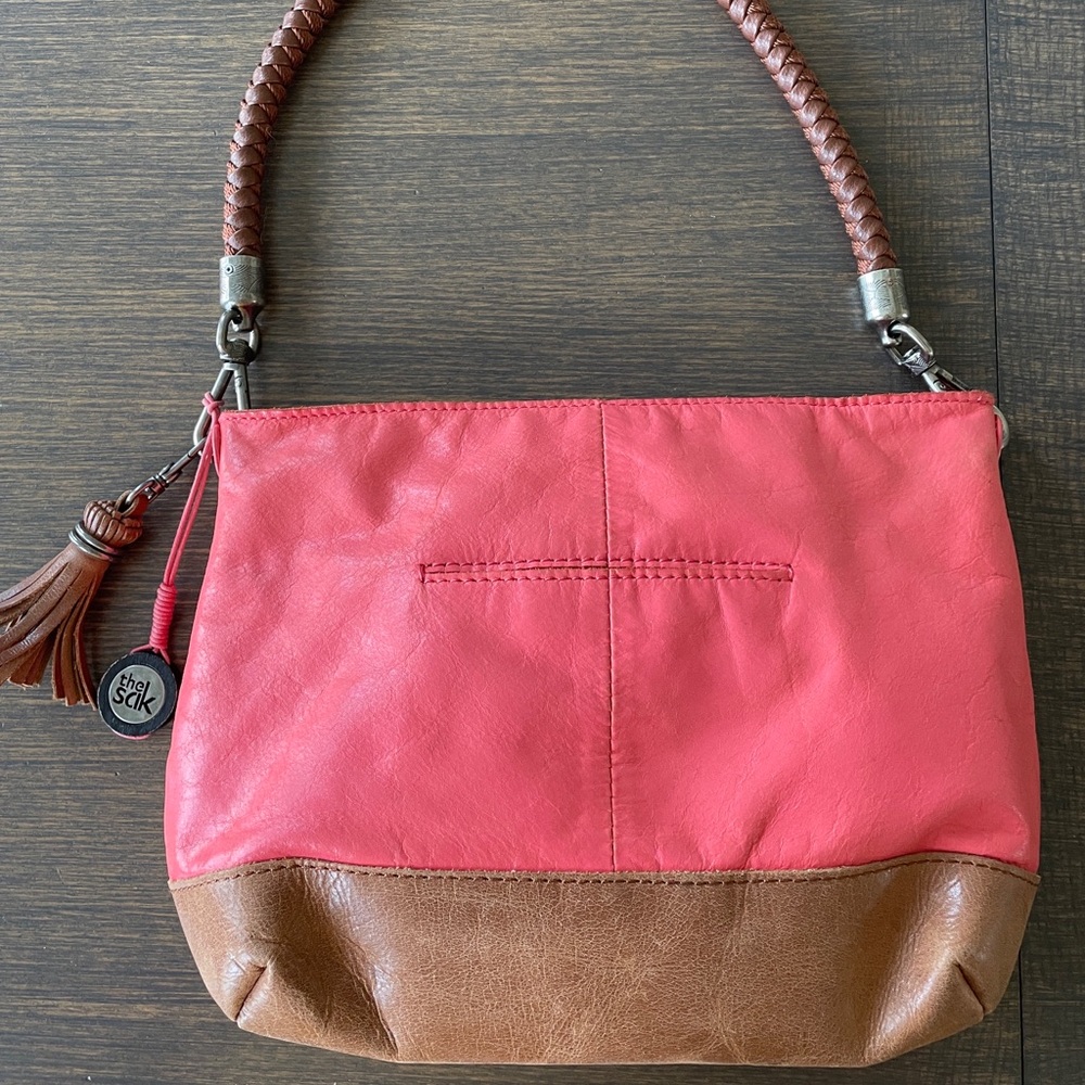 THE SAK CORAL & TAN BEADED LEATHER HOBO SHOULDER BAG Southwestern Vintage Hippie - Picture 4 of 11